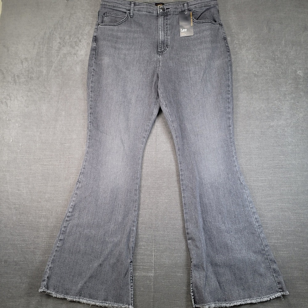 Lee Heritage Inspired Flare Jeans Womens 18S Gray High Rise Raw Hem